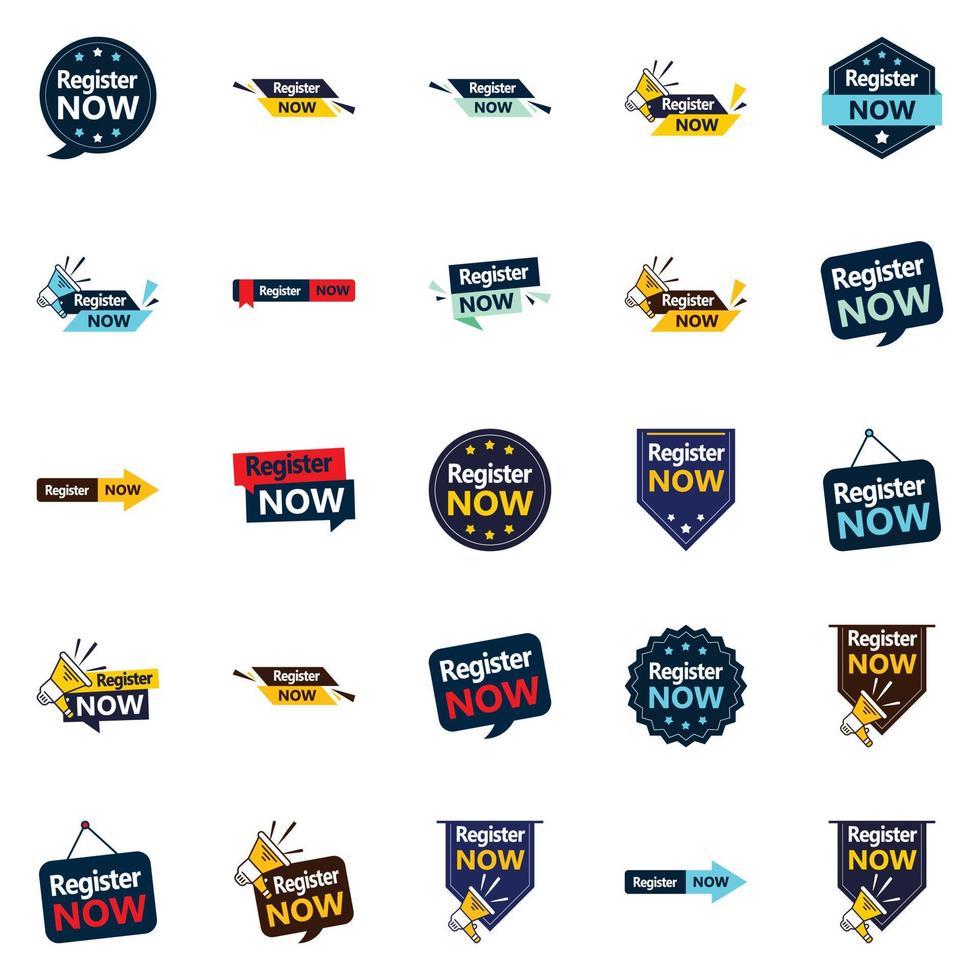 25 Versatile Typographic Banners for Register Now vector