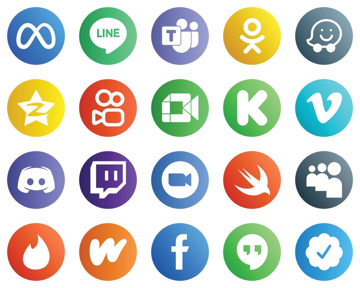 20 íconos de redes sociales para su marca, como video. fondos. tencent Iconos de video y kickstarter. llamativo y de alta calidad vector