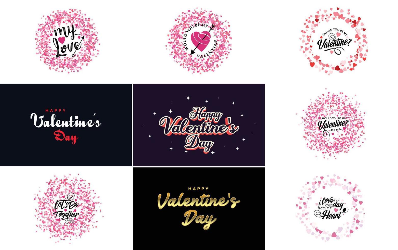 Happy Valentine's Day typography design with a heart-shaped wreath and a gradient color scheme vector