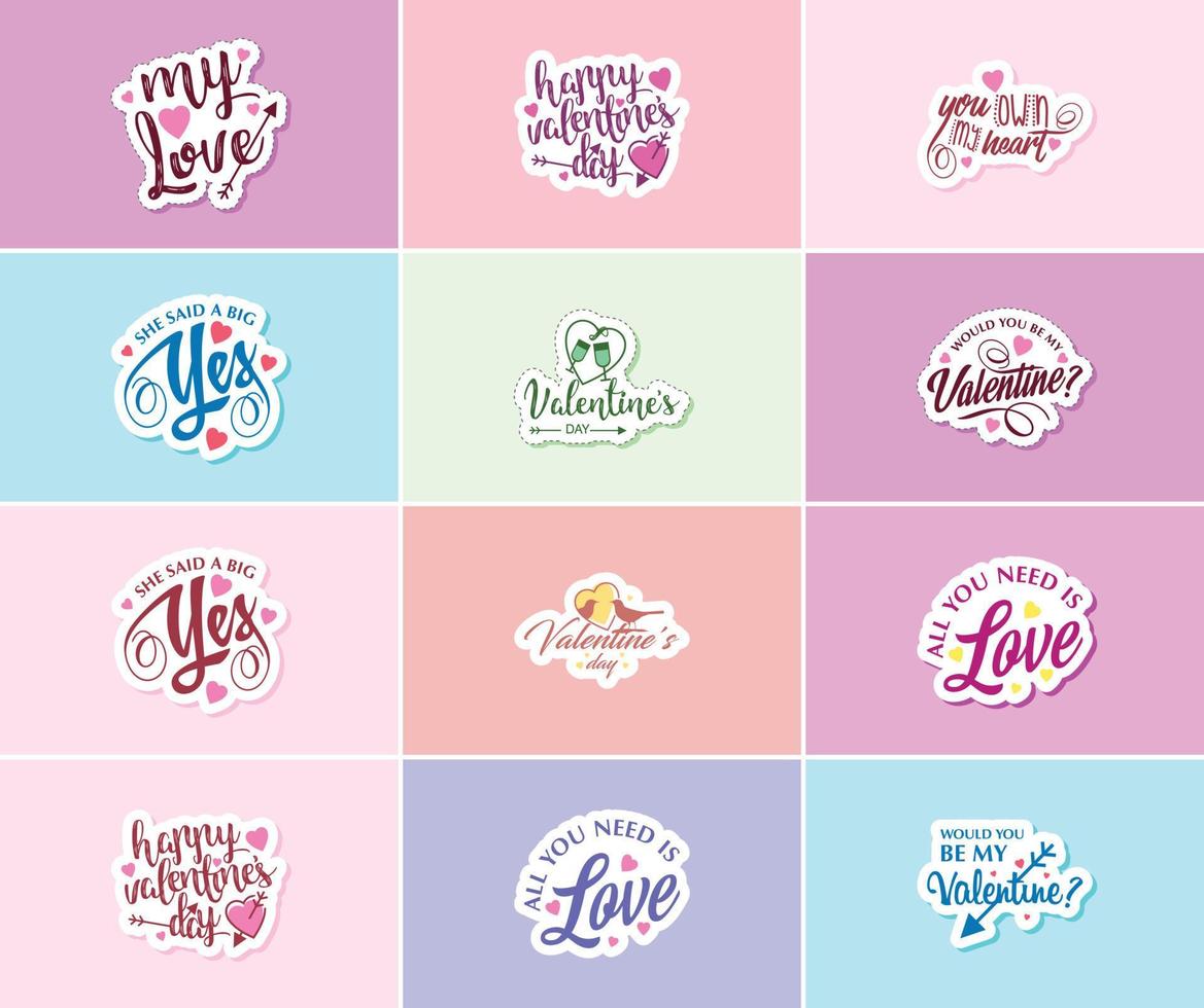 Celebrating Love on Valentine's Day with Beautiful Typography and Graphics Stickers vector