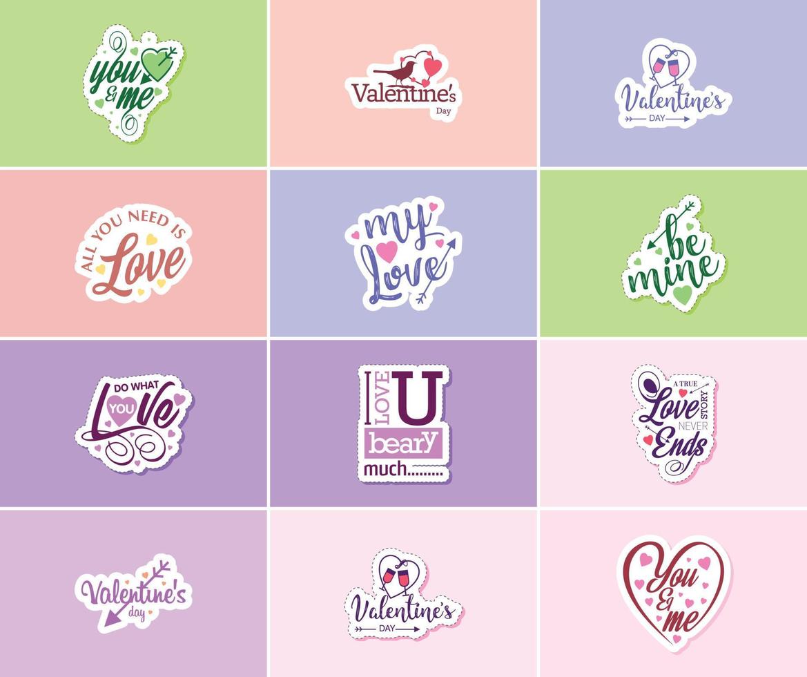 Celebrating the Power of Love on Valentine's Day with Beautiful Design Stickers vector