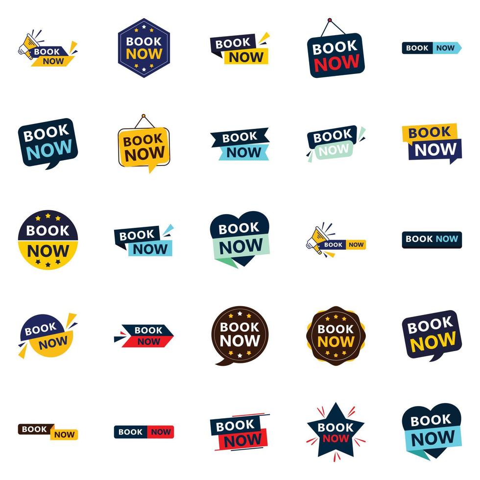 Make a Statement with Our Pack of 25 Book Now Banners vector