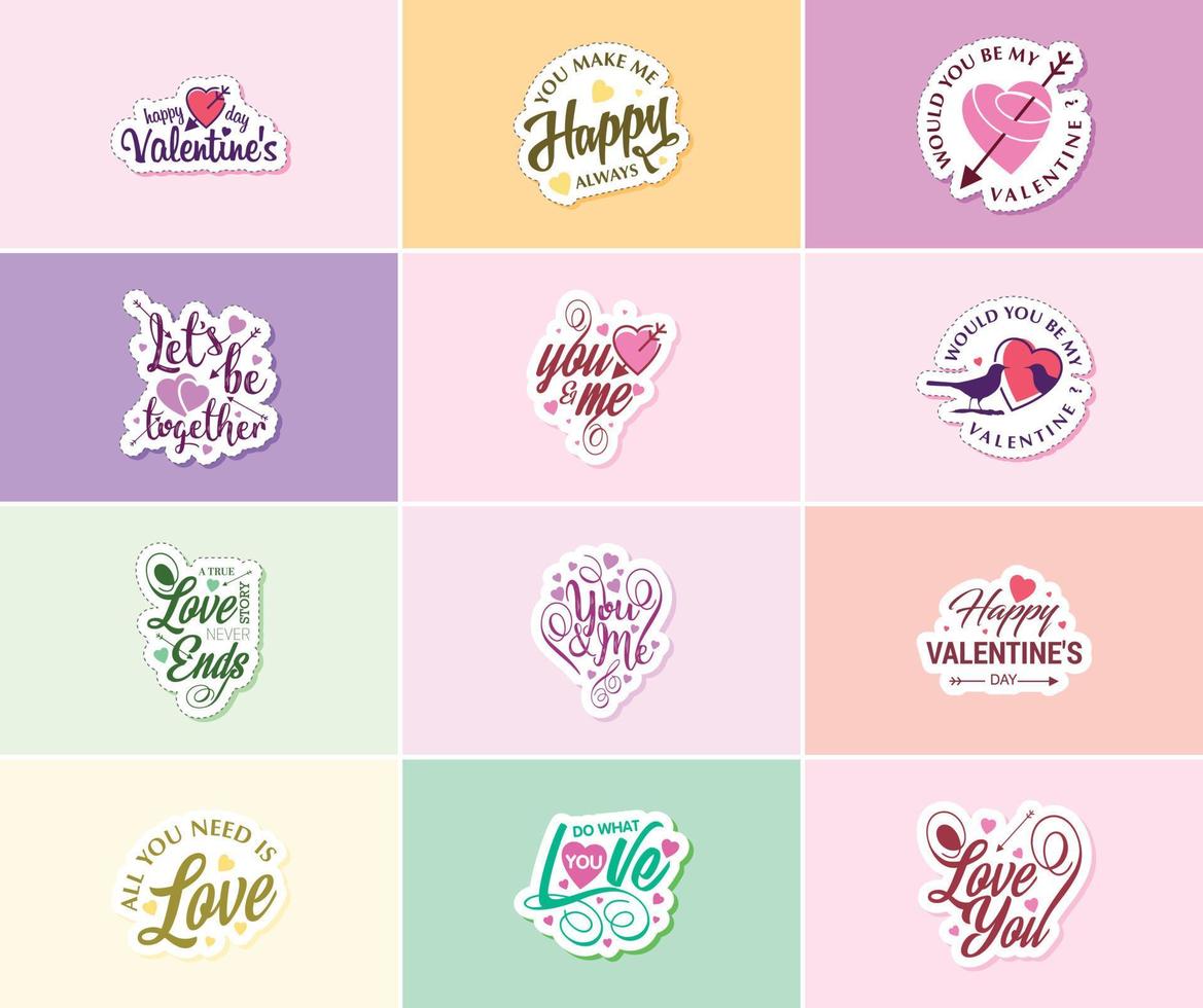 Celebrating Love on Valentine's Day with Beautiful Typography and Graphics Stickers vector