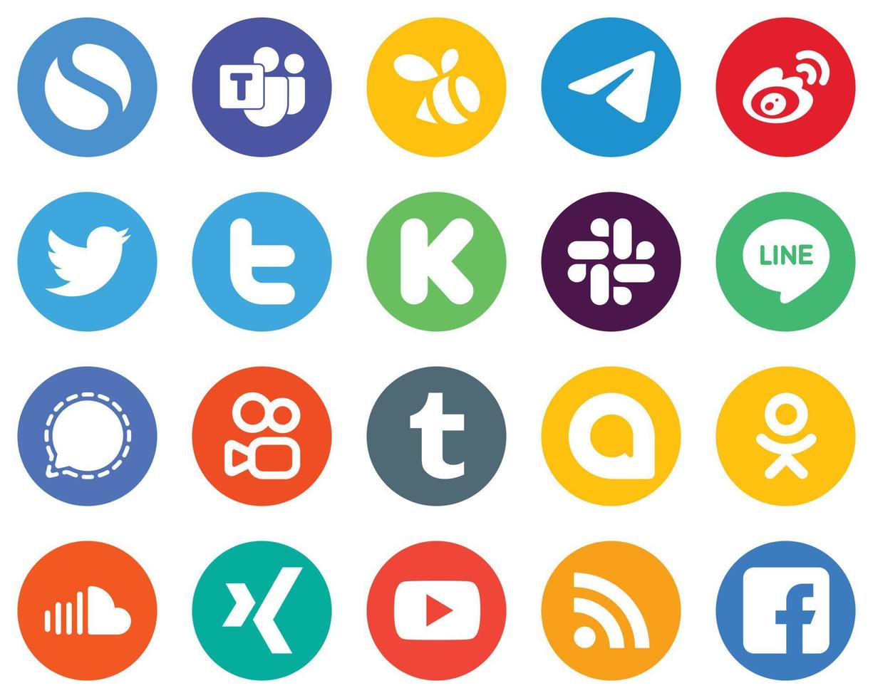 Flat Circle White Icon Collection signal. slack. sina. funding and tweet 20 Editable Icons vector