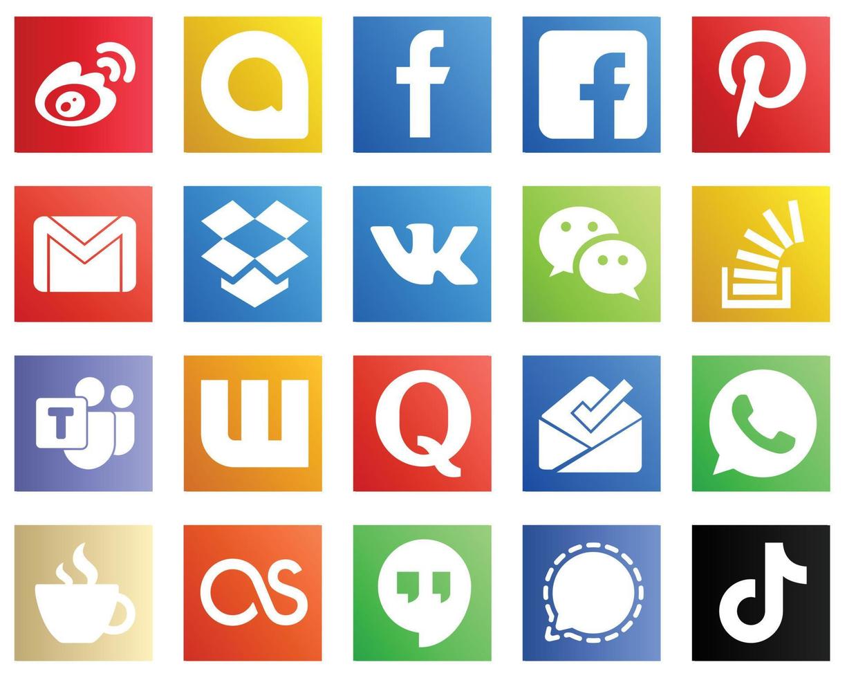 paquete completo de íconos de redes sociales 20 íconos como pregunta. Mensajero. pinterest iconos de wechat y dropbox. alta calidad y minimalista vector