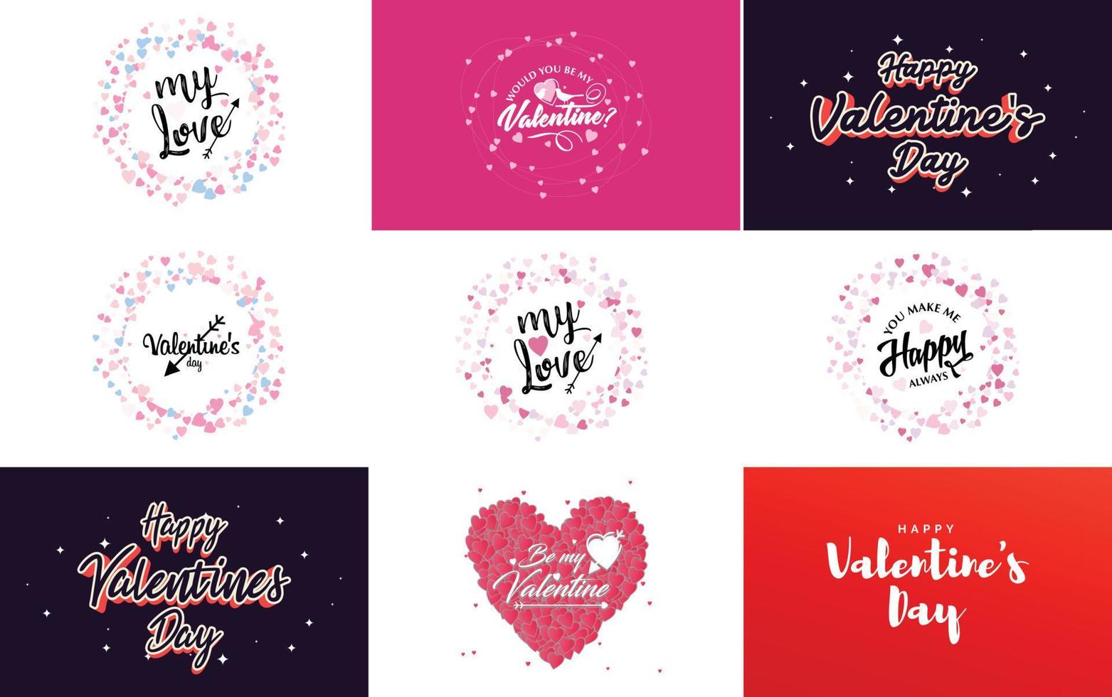 feliz diseño tipográfico del día de san valentín con un globo en forma de corazón y un esquema de color degradado vector