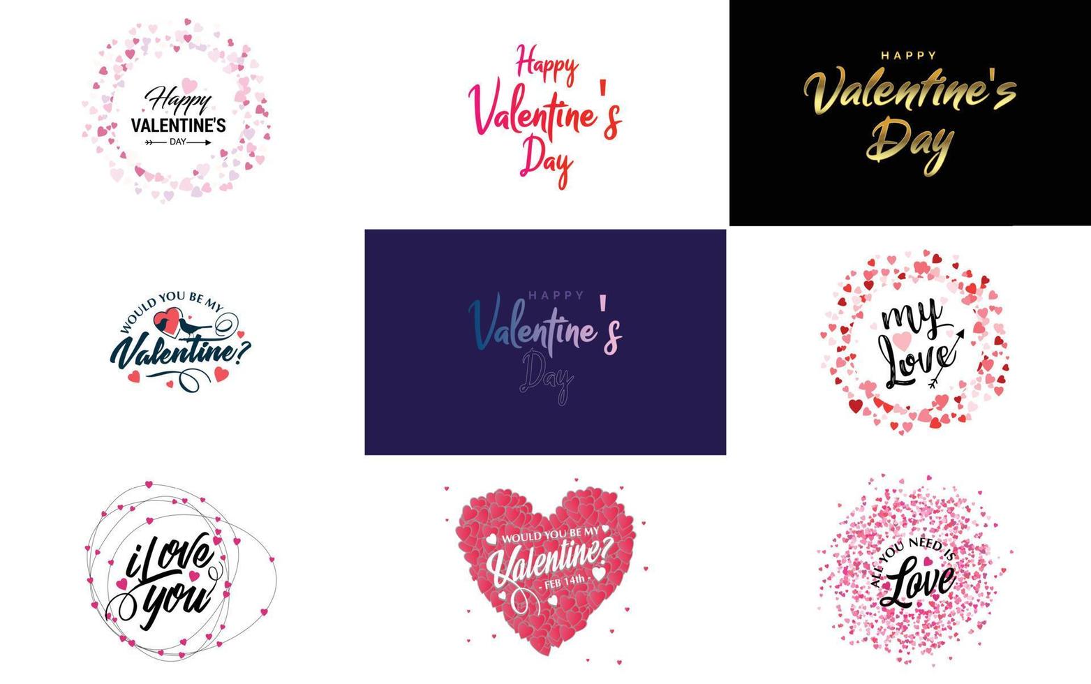 día de san valentín con letras negras dibujadas a mano y corazones rosas en la ilustración vectorial de fondo blanco adecuada para usar en el diseño de tarjetas. pancartas logotipos volantes etiquetas. iconos insignias y pegatinas vector