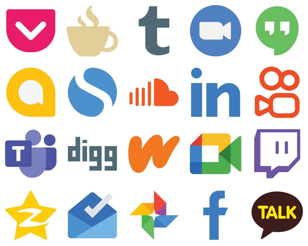 20 Flat Interface Flat Social Media Icons kuaishou. linkedin. music and soundcloud icons. Gradient Social Media Icon Bundle vector