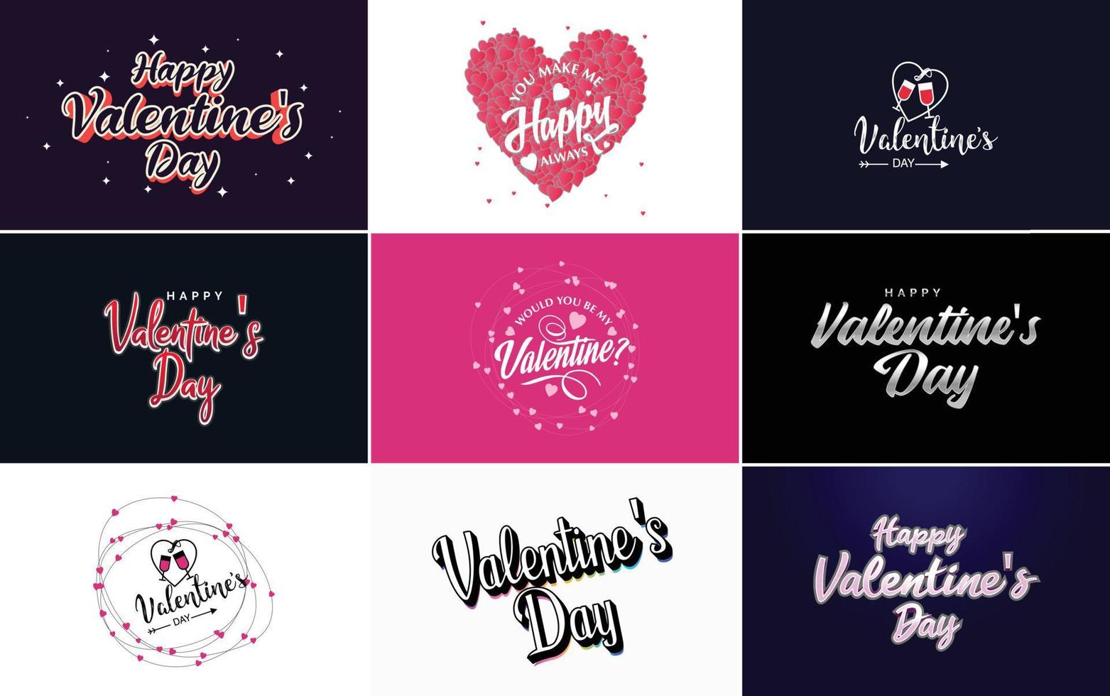 Happy Valentine's Day typography designs with heart wreaths vector