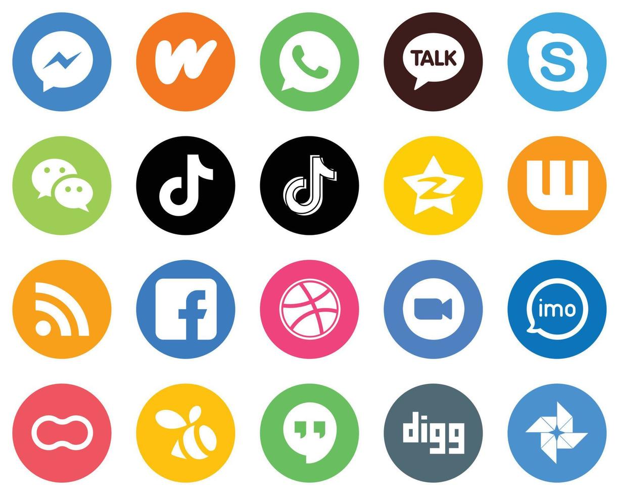 20 Versatile White Icons tencent. chat. china and douyin Flat Circle Backgrounds vector
