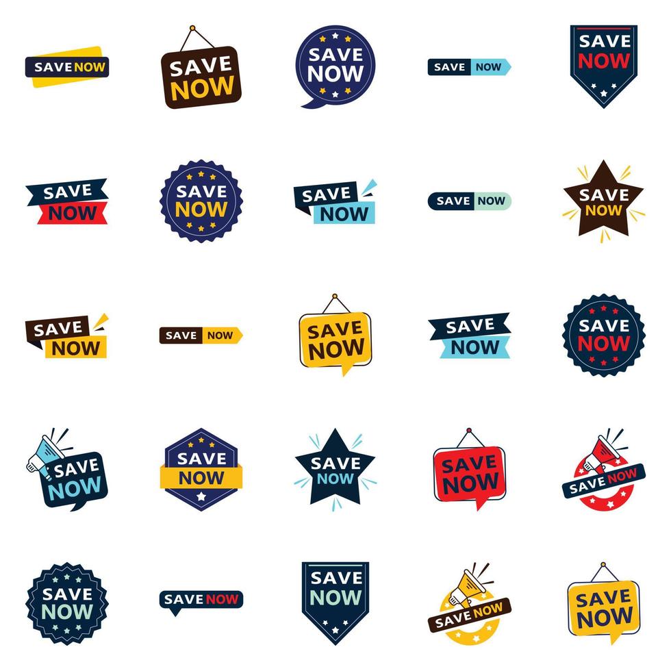 Save Now 25 Fresh Typographic Designs for an updated savings campaign vector