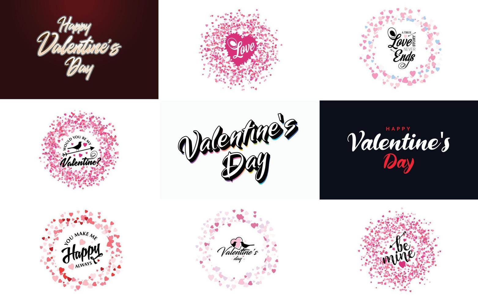 Happy Valentine's Day typography design with a heart-shaped balloon and a gradient color scheme vector