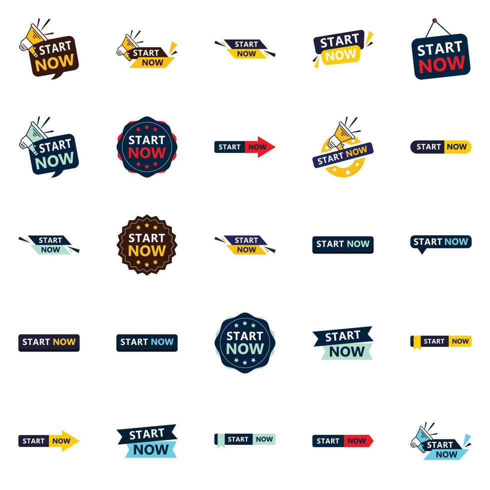 Start Now 25 Fresh Typographic Elements for a lively call to action campaign vector