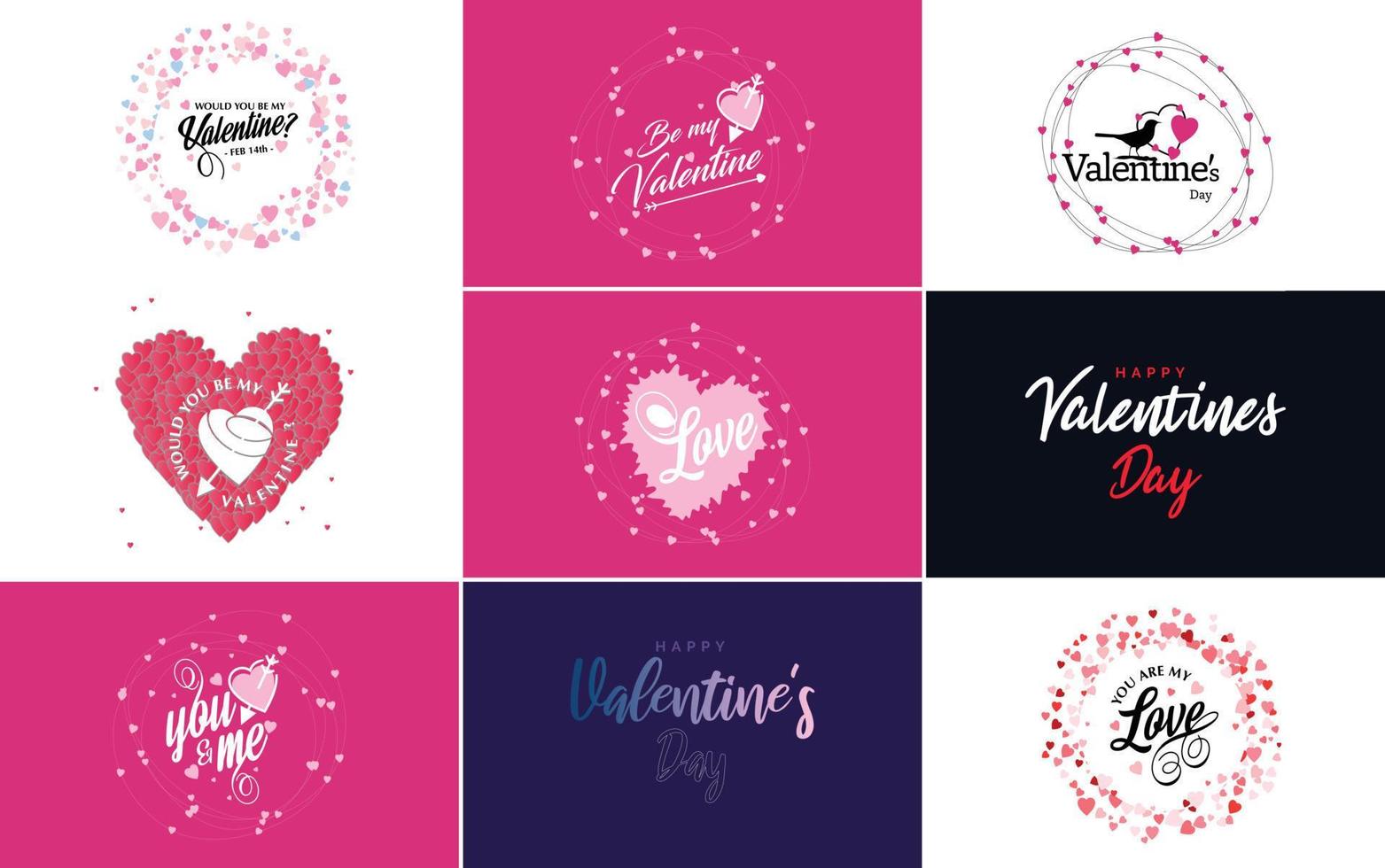 Happy Valentine's Day typography design with a watercolor texture and a heart-shaped wreath vector