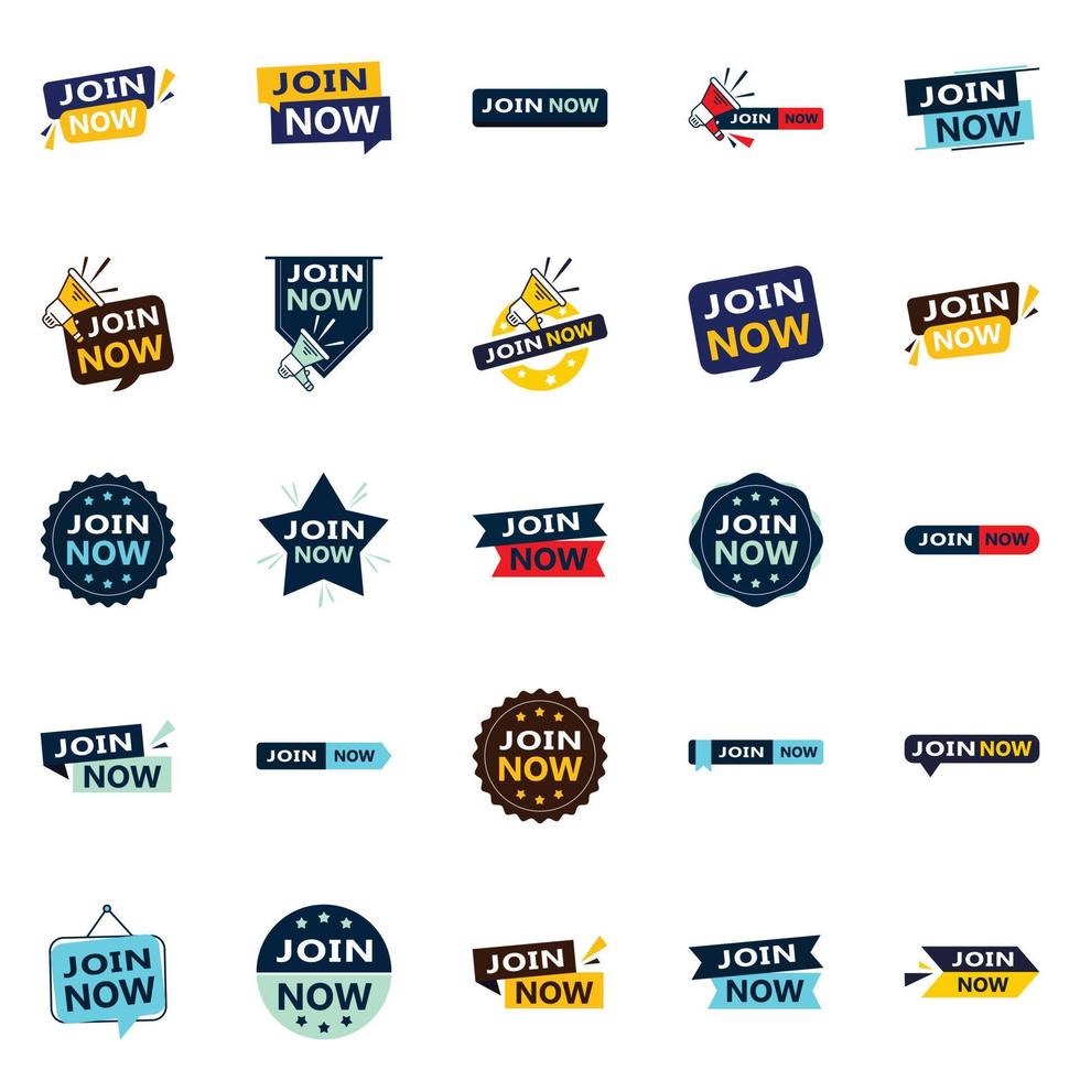 Join Now 25 Unique Typographic Designs to stand out and drive membership vector