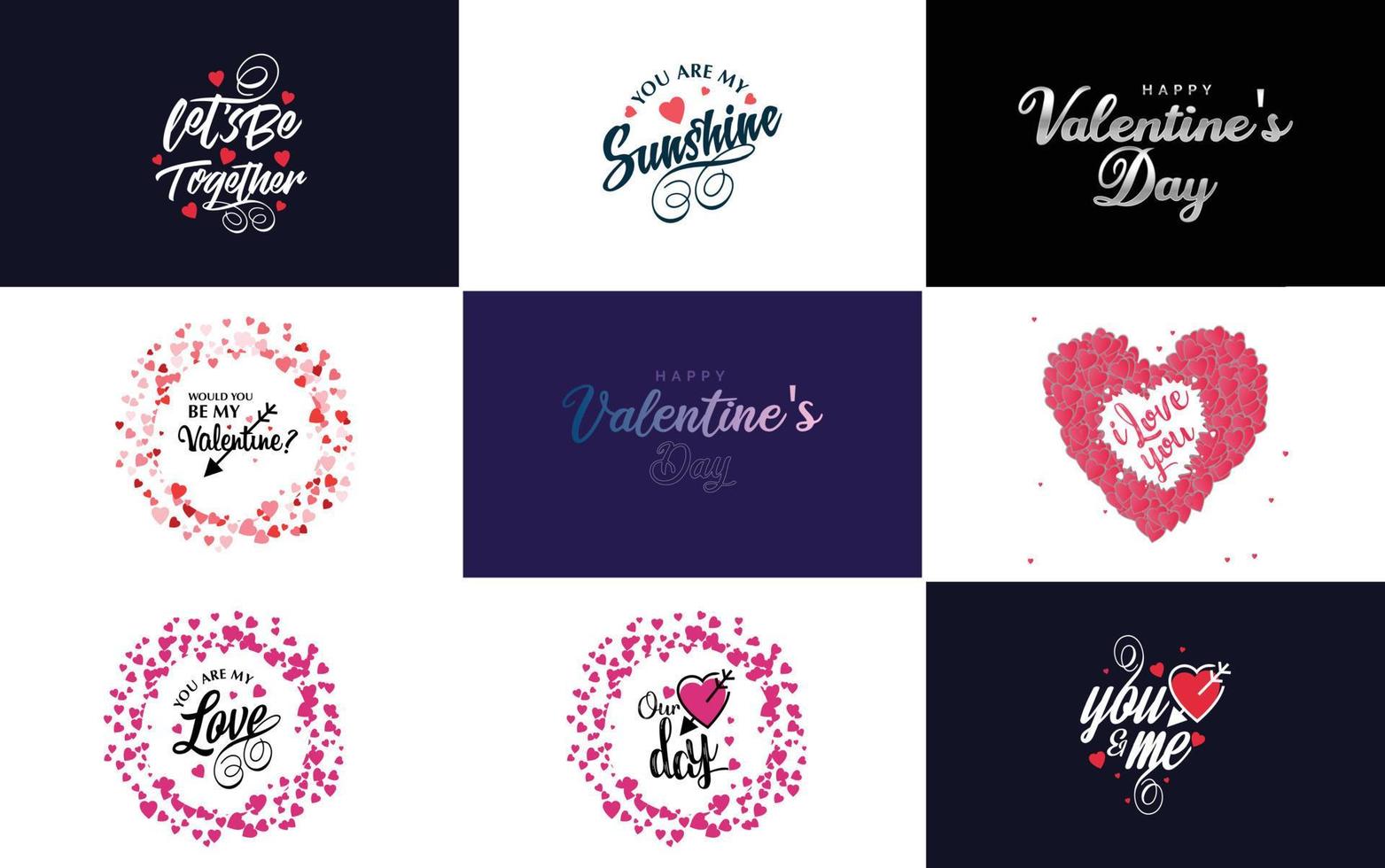 Hand-drawn black lettering Valentine's Day and pink hearts on white background vector illustration suitable for use in design of cards. banners. logos. flyers. labels. icons. badges. and stickers