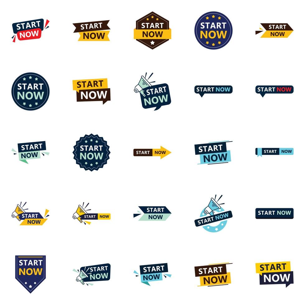 25 Professional Typographic Designs for a refined start up message Start Now vector
