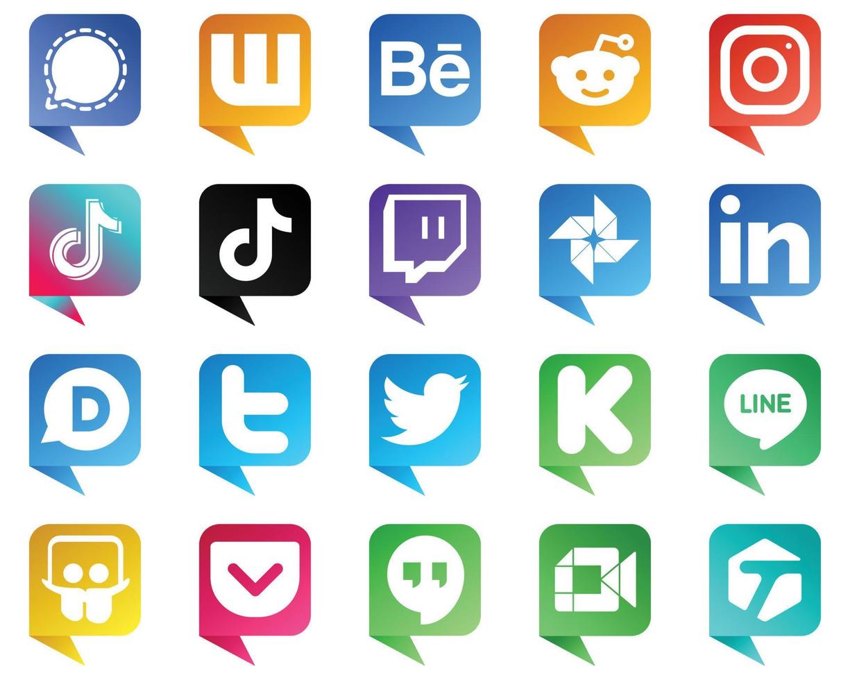 Chat bubble style Social Media Icons Pack 20 icons such as professional. google photo. twitch and china icons. High resolution and fully customizable vector