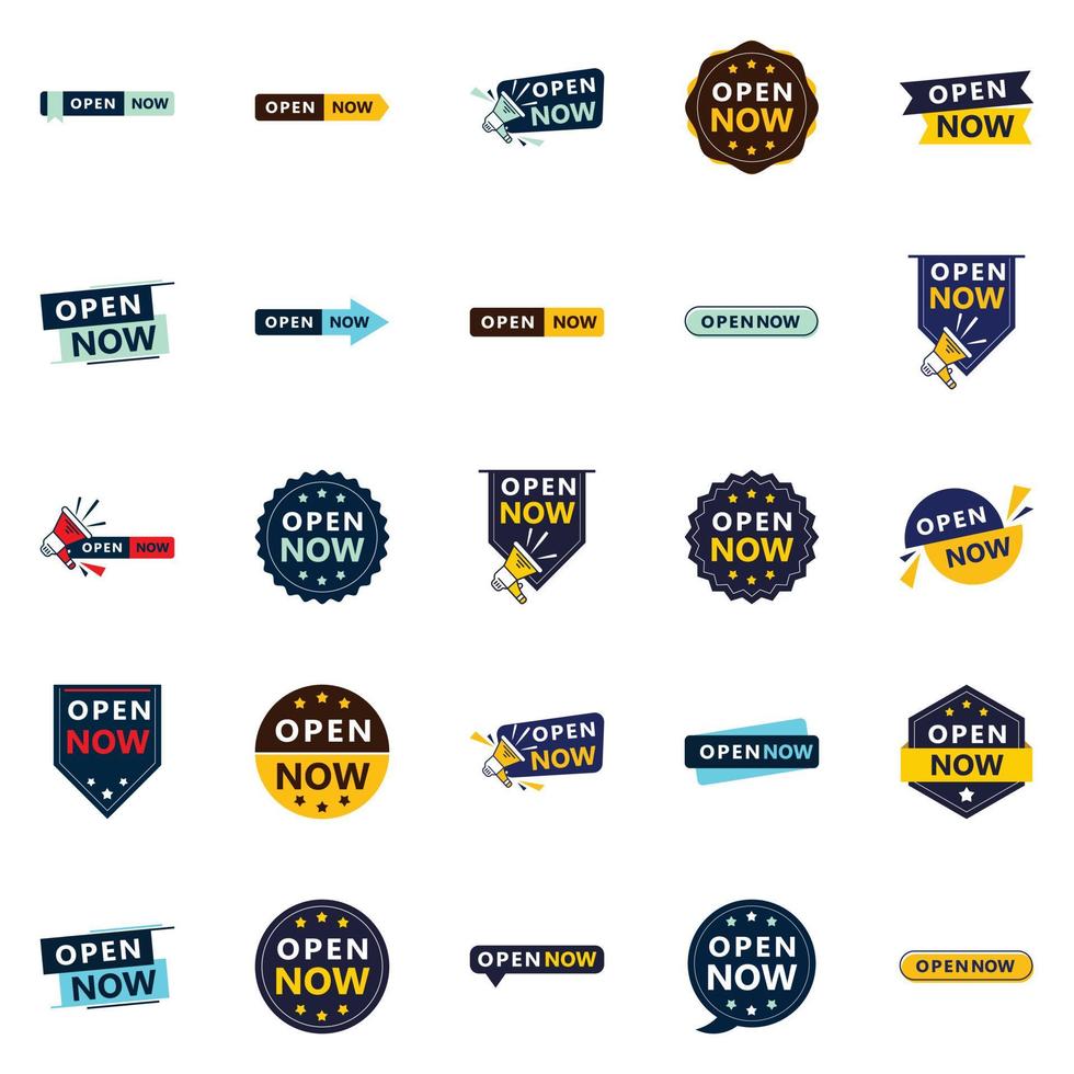 25 Open Now Banners Make Your Business Visible vector
