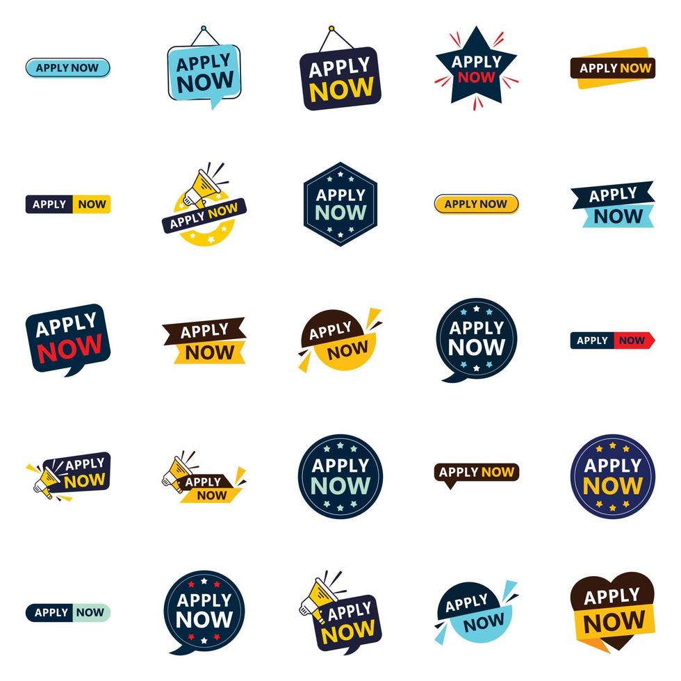 Get Your Customers Excited to Apply with Our Pack of 25 Apply Now Banners vector