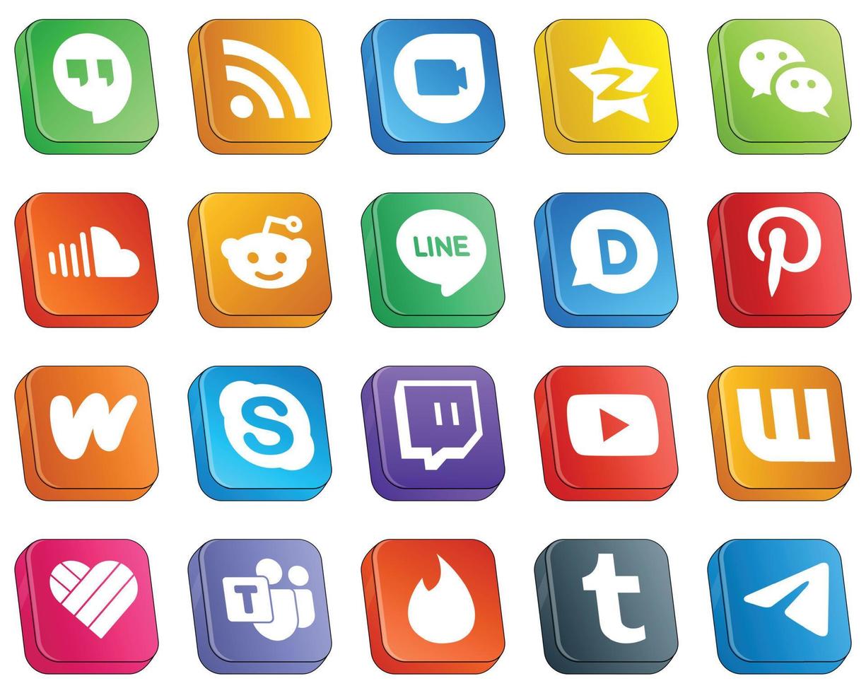 Isometric 3D Social Media Icon Set 20 icons such as literature. pinterest. messenger. disqus and reddit icons. Elegant and minimalist vector
