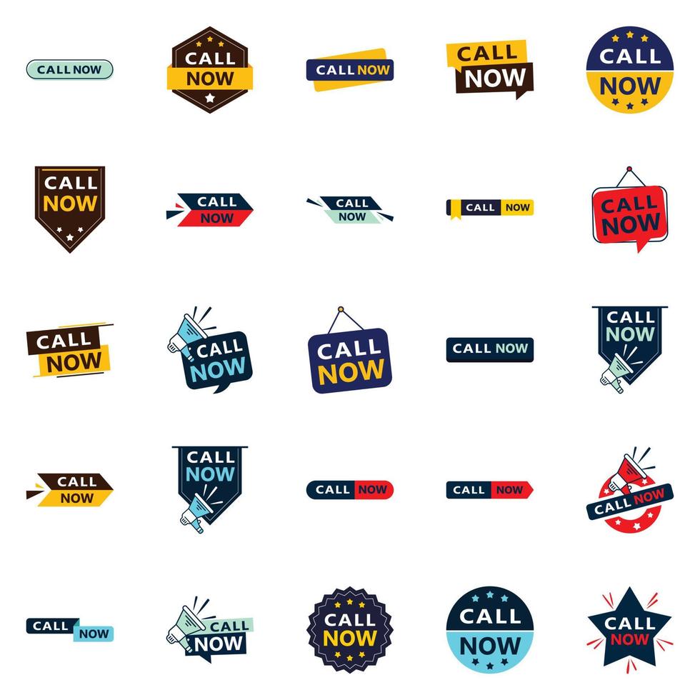Call Now 25 Unique Typographic Designs for a personalized call to action message vector