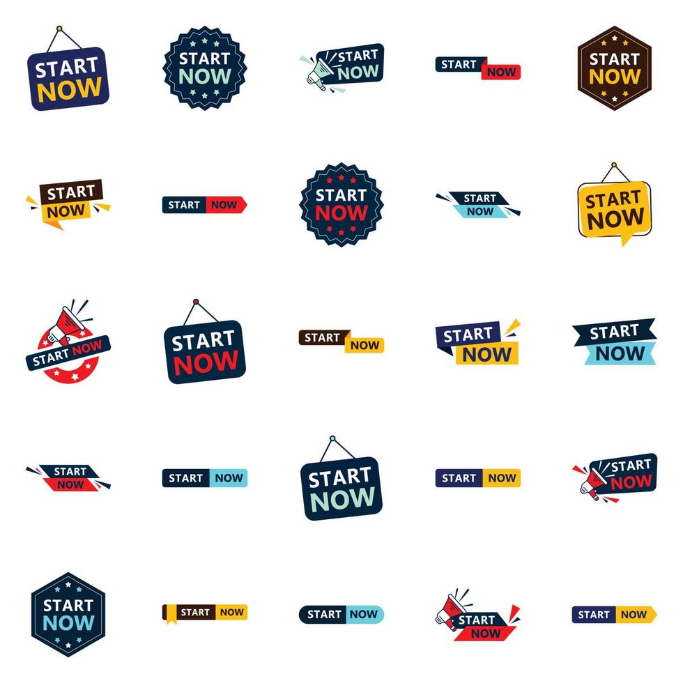 Start Now 25 Modern Typographic Elements for promoting starting in a current way vector