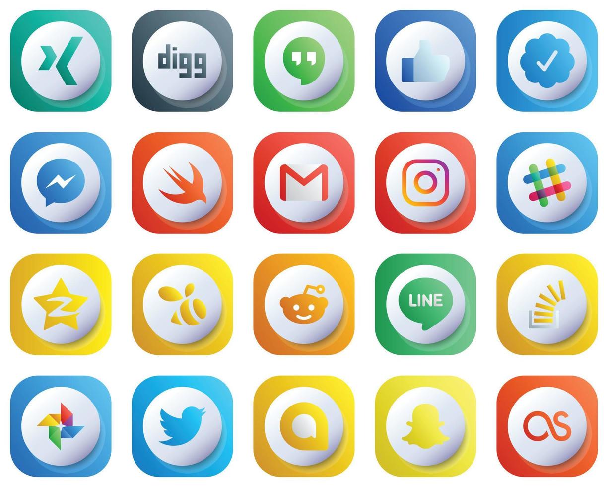 Cute 3D Gradient Social Media Icon Set 20 icons such as qzone. fb. meta and mail icons. High-Resolution and Unique vector