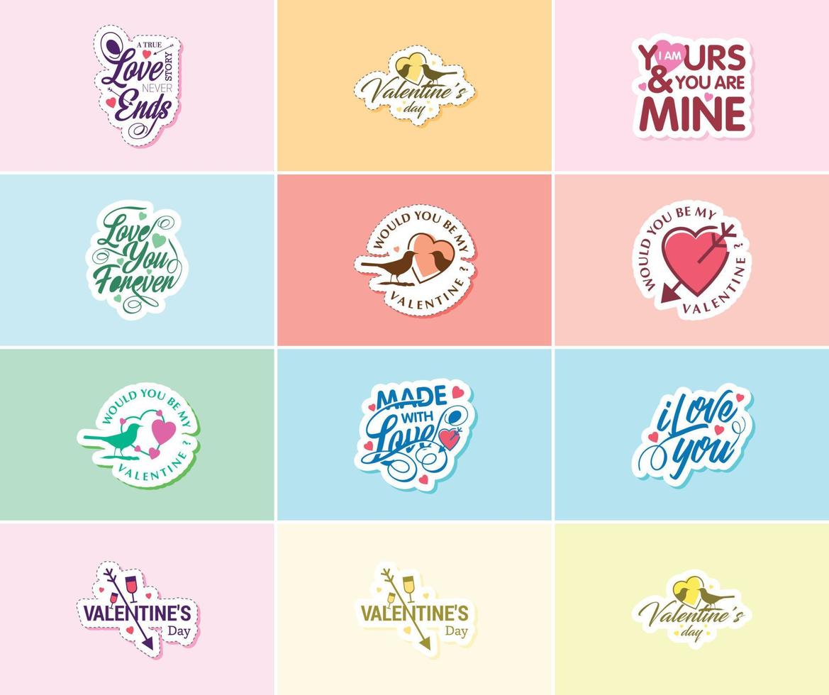 Express Your Love with Valentine's Day Typography and Graphics Stickers vector