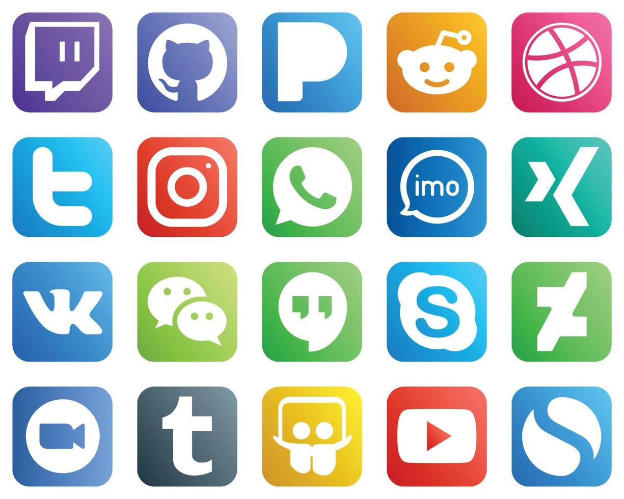 20 Essential Social Media Icons such as wechat. xing. meta and audio icons. Fully editable and unique vector