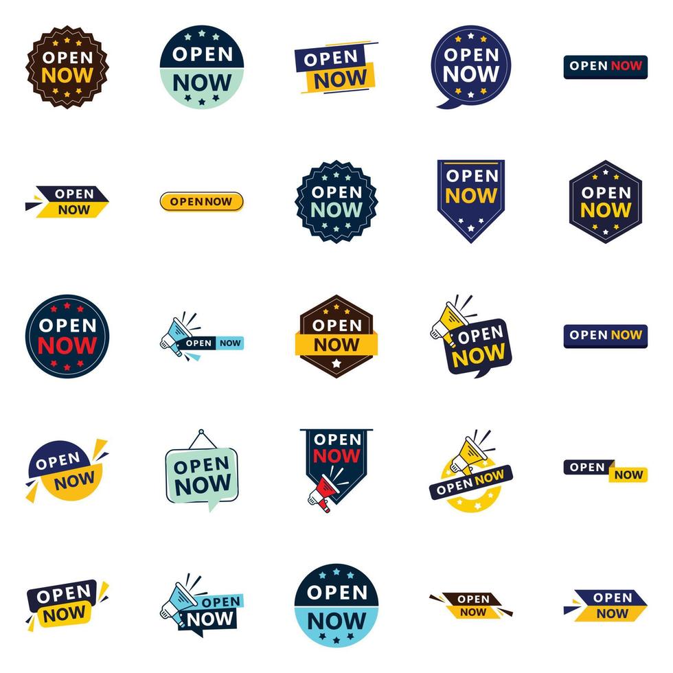 Open now graphics collection 25 unique designs vector