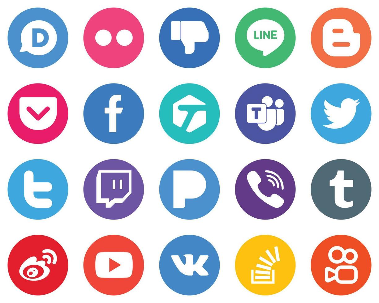 20 Customizable White Icons twitch. twitter. pocket and tagged Flat Circle Backgrounds vector