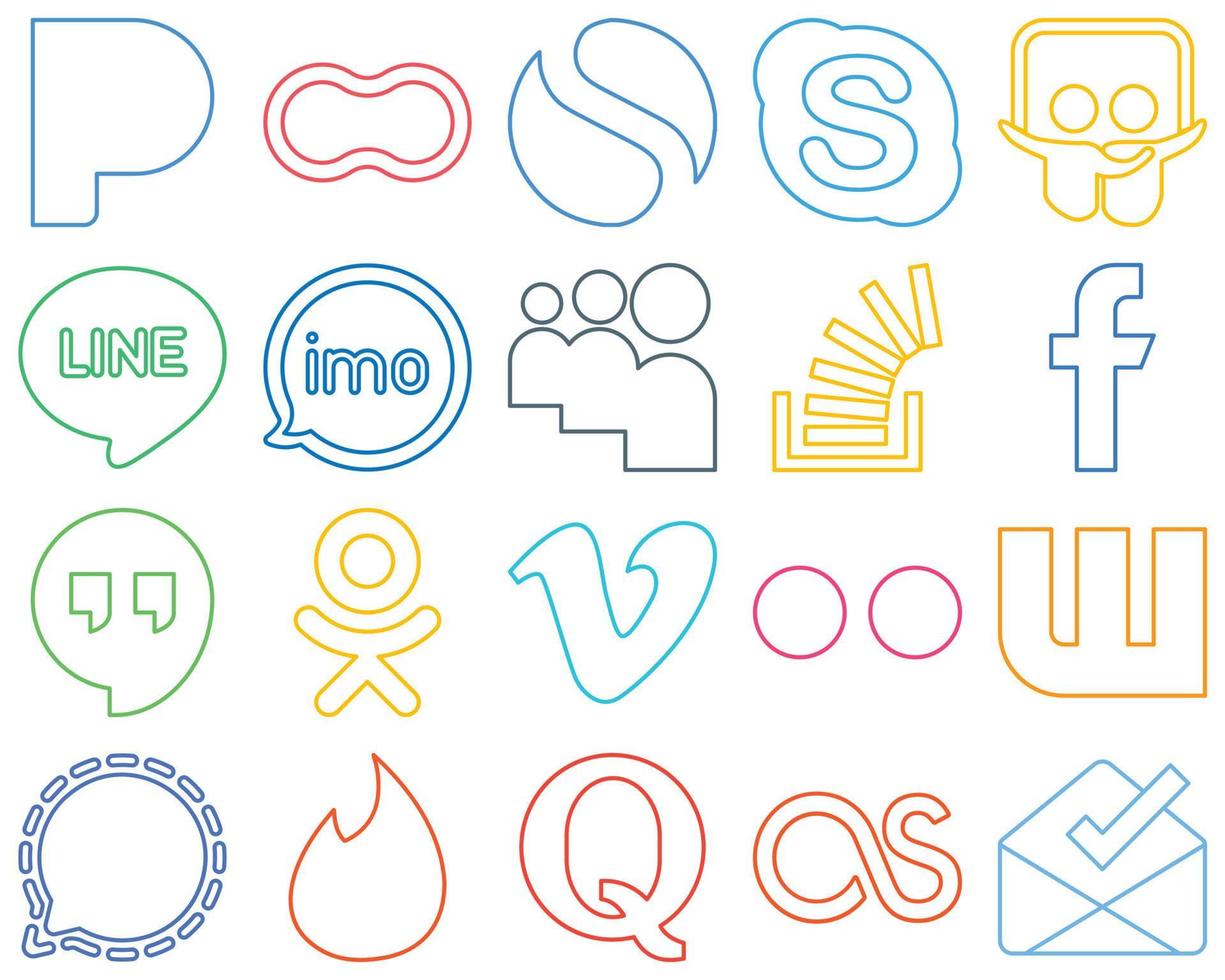 20 Versatile Colourful Outline Social Media Icons such as overflow. question. line and stockoverflow Versatile and high-quality vector