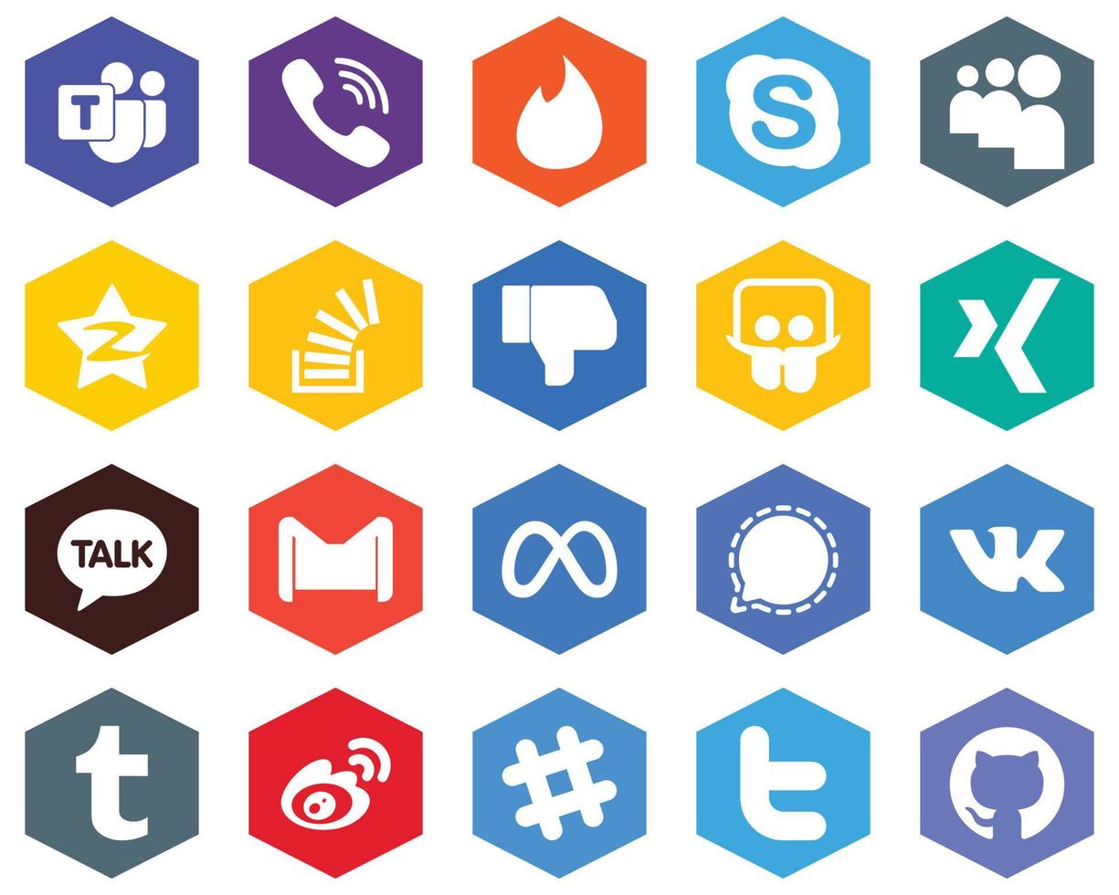 Hexagon Flat Color White Icon Collection facebook. overflow. myspace. stock and stockoverflow 20 High-quality Icons vector