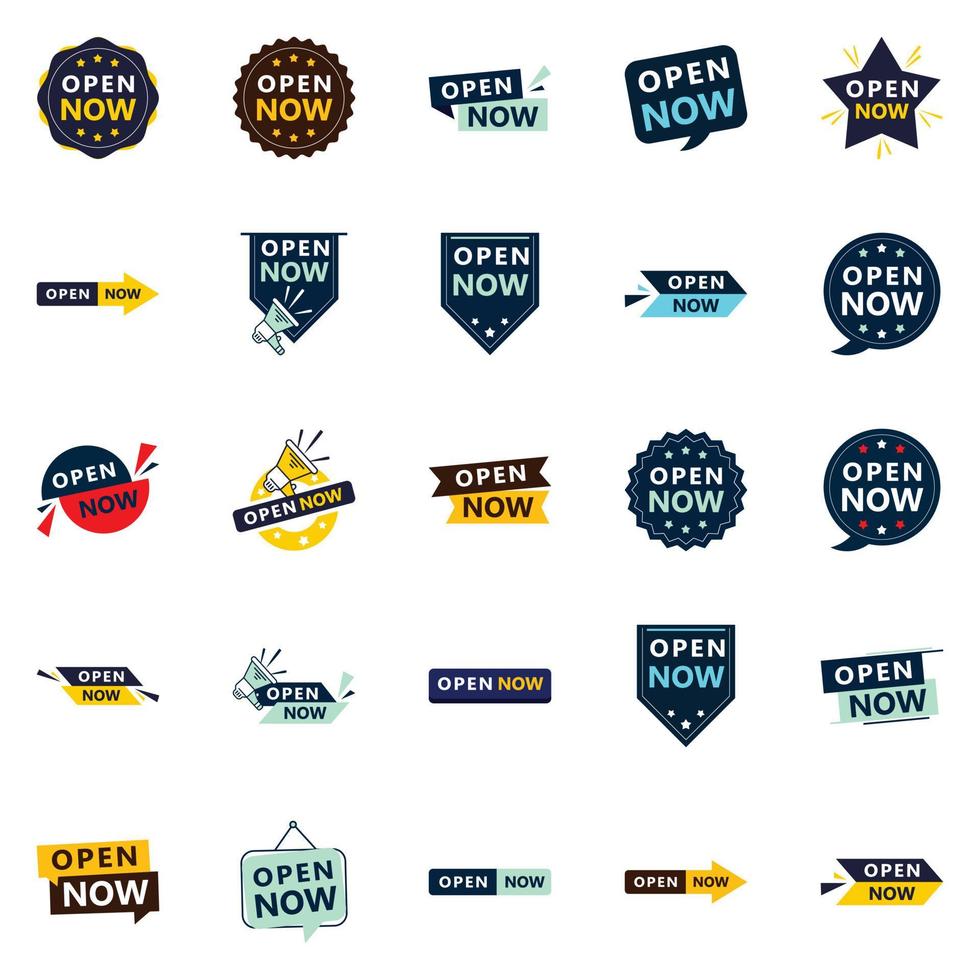 Open now graphics collection 25 customizable designs vector