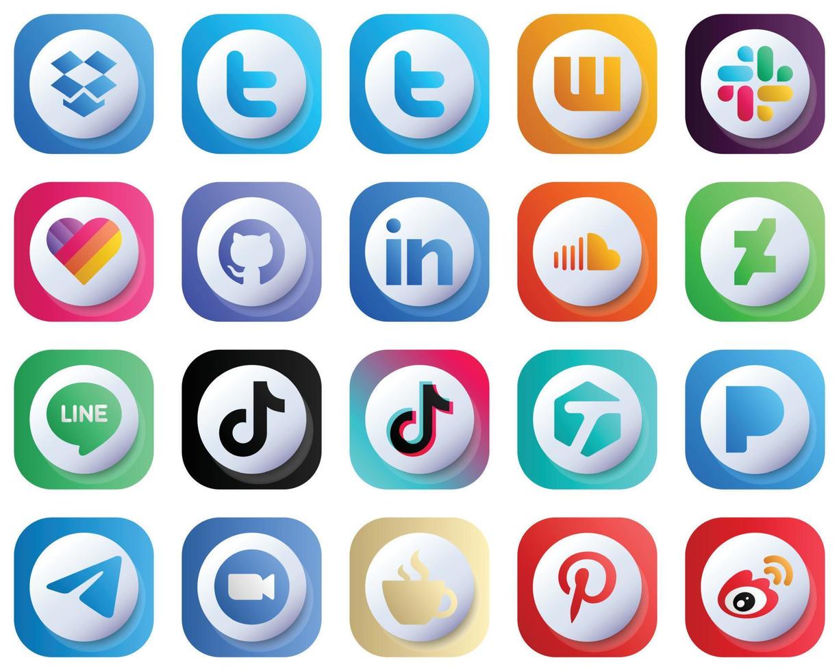 Cute 3D Gradient Social Media Icon Set 20 icons such as china. douyin. professional. tiktok and deviantart icons. High-Resolution and Unique vector