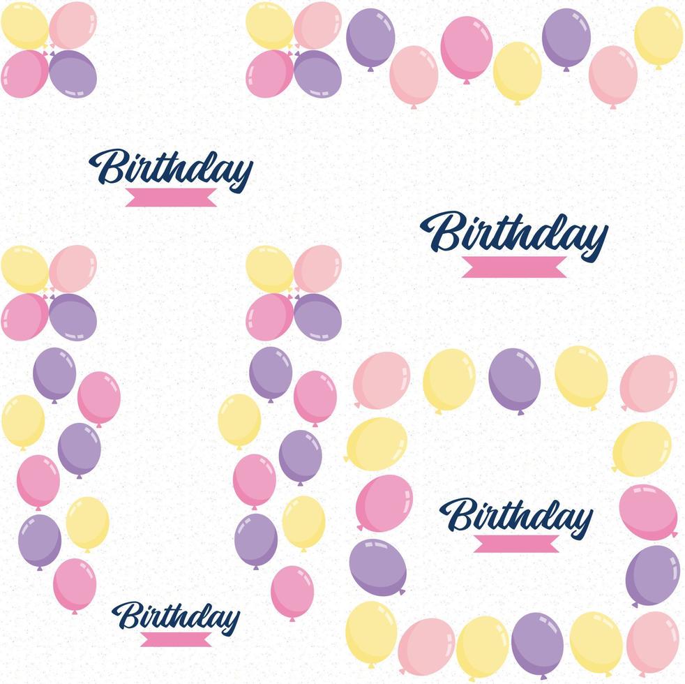 Happy Birthday in a playful. hand-drawn font with a background of balloons and confetti. vector