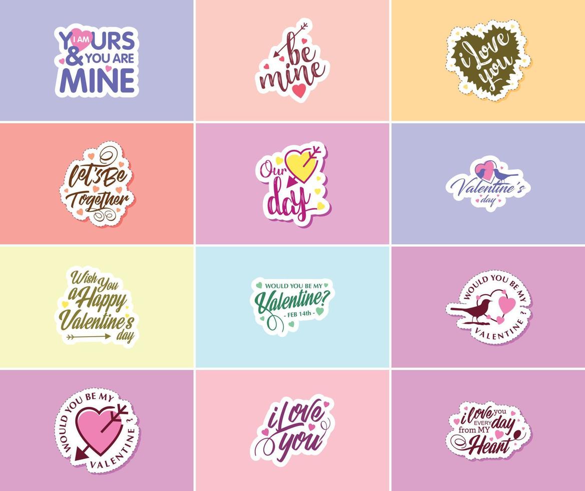 Express Your Love with Valentine's Day Typography and Graphic Design Stickers vector