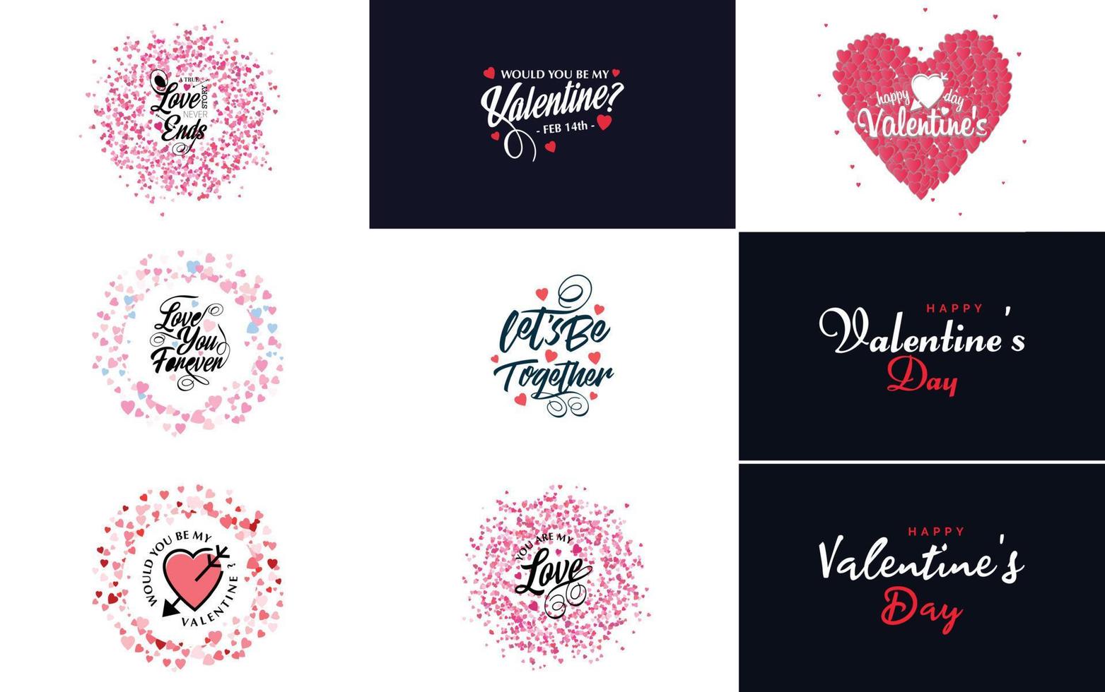 feliz diseño tipográfico del día de san valentín con un globo en forma de corazón y un esquema de color degradado vector