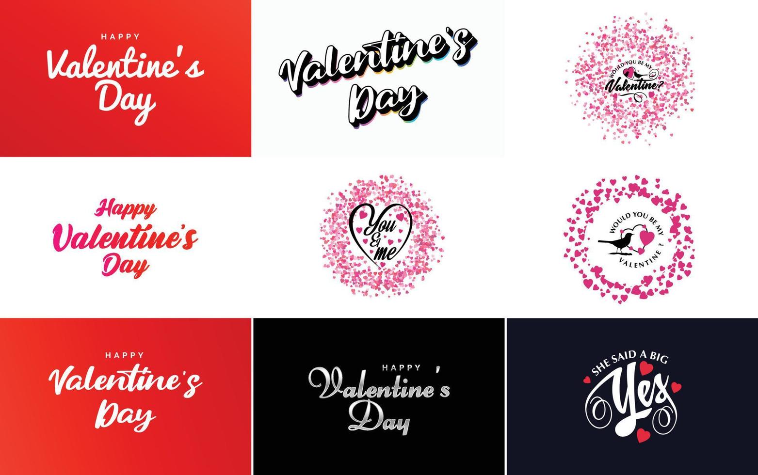 Happy Valentine's Day greeting card template with a floral theme and a pink color scheme vector