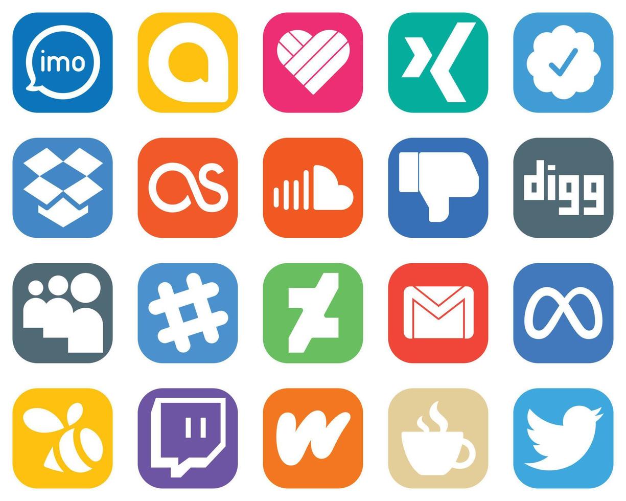 20 Social Media Icons for All Your Needs such as spotify. digg. dropbox. facebook and music icons. Stylish Gradient Icon Set vector