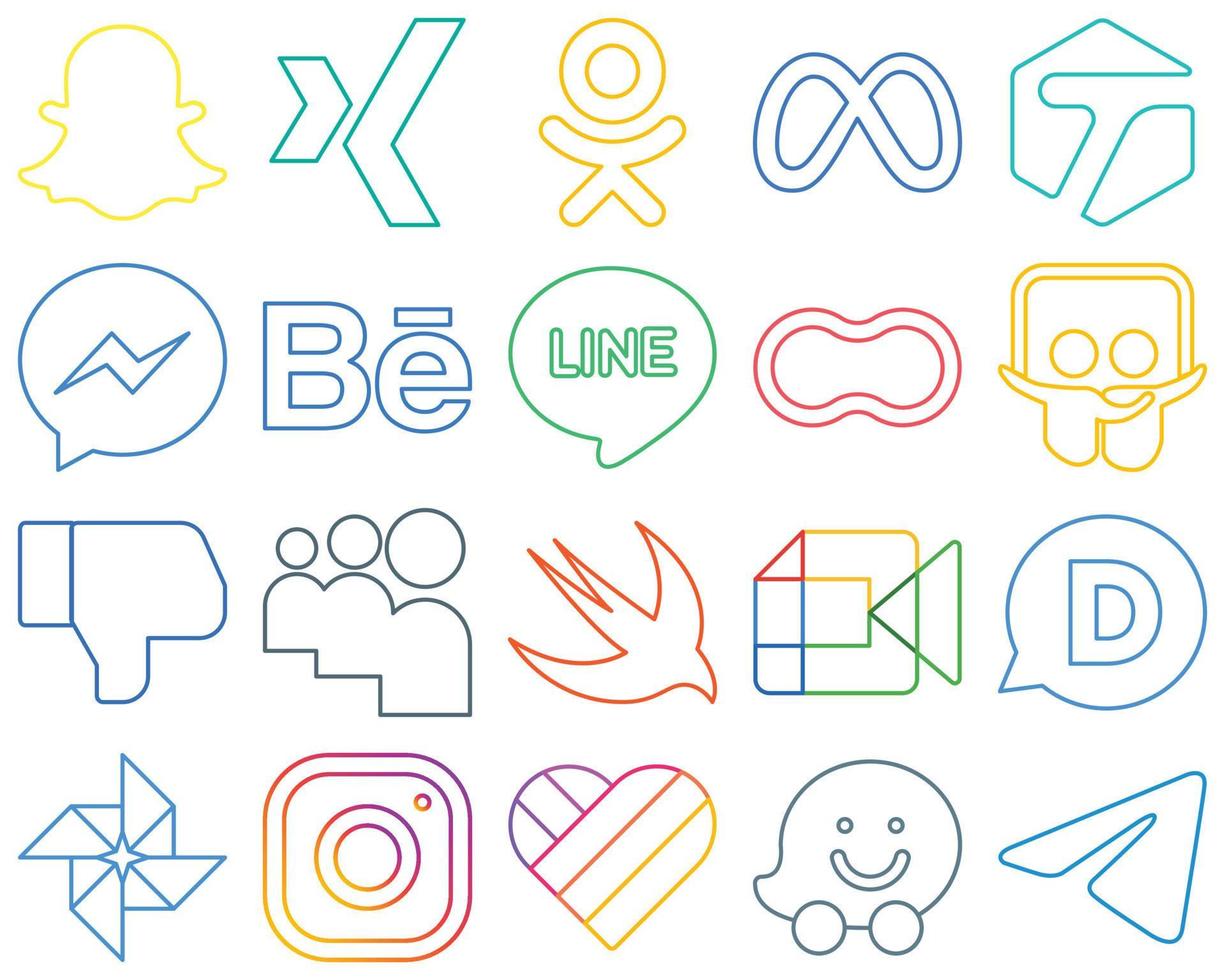20 Elegant Colourful Outline Social Media Icons such as myspace. dislike. fb. slideshare and mothers Clean and professional vector