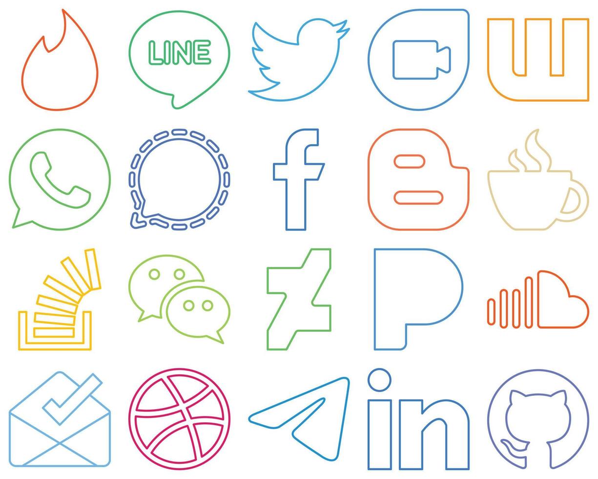 20 Premium Colourful Outline Social Media Icons such as caffeine. mesenger and blog Professional and clean vector