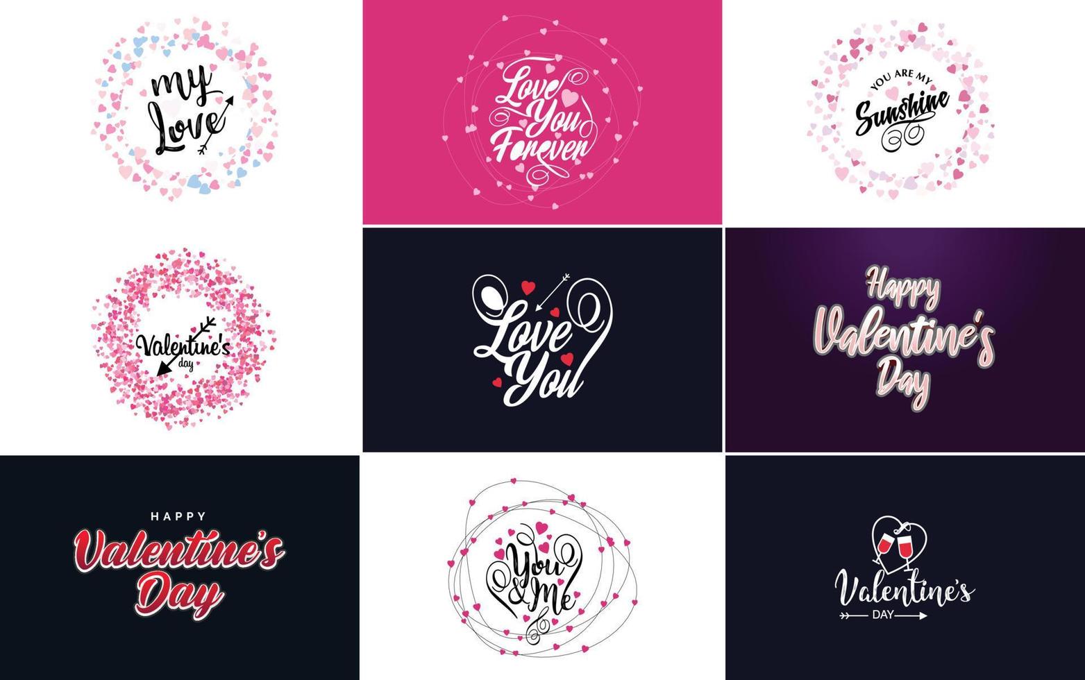 Love and Valentine's word art design set with hearts vector