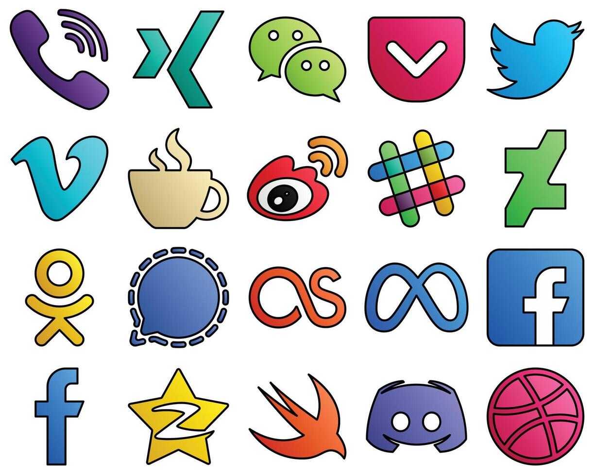 Filled Line Style Social Media Icons sina. tweet. weibo and streaming 20 High-quality icons vector