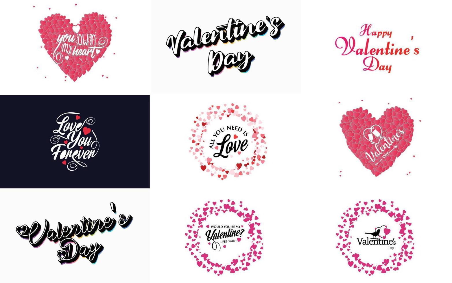 Happy Valentine's Day typography poster set with handwritten calligraphy text vector