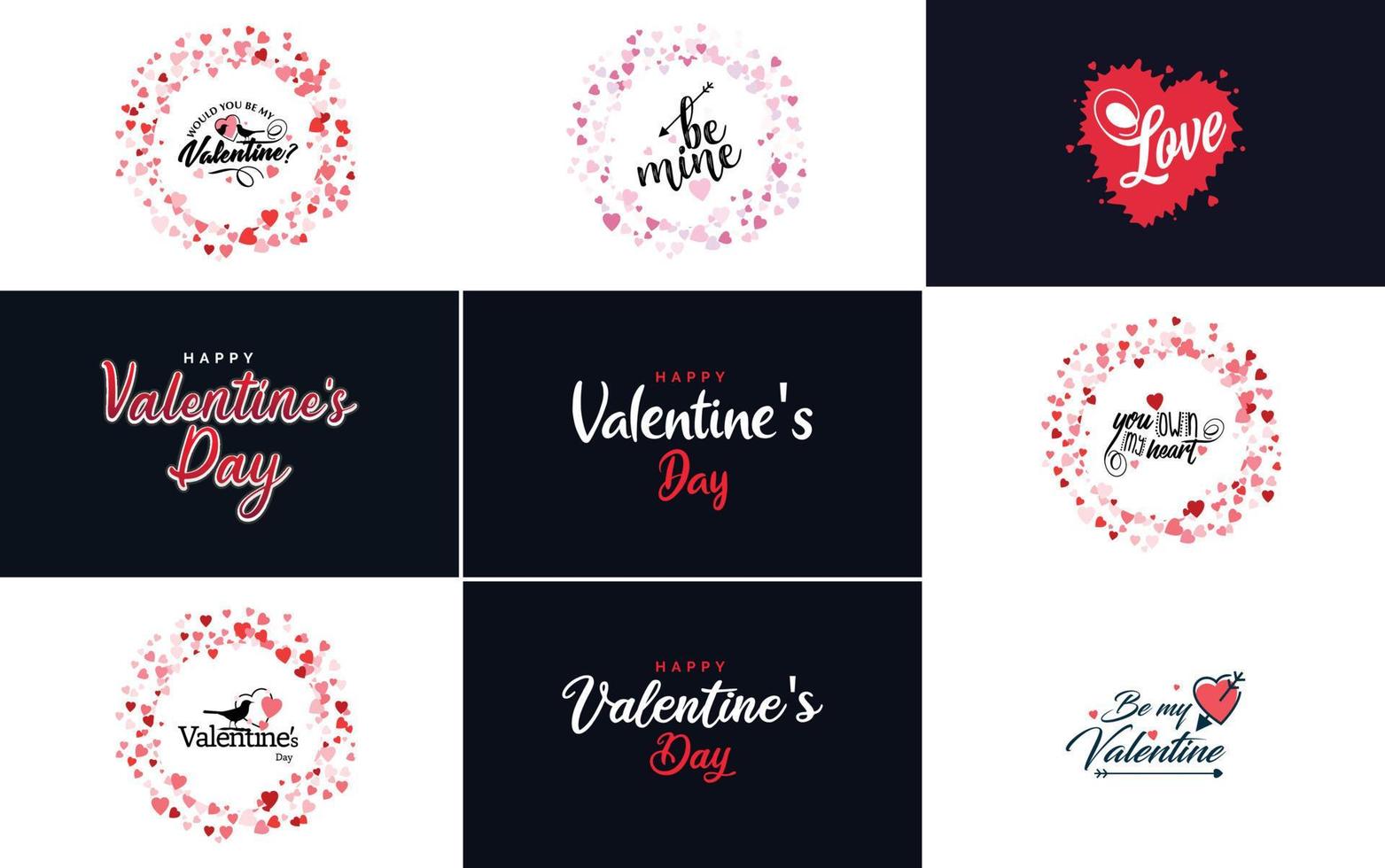 Happy Valentine's Day typography design set with a heart wreath vector