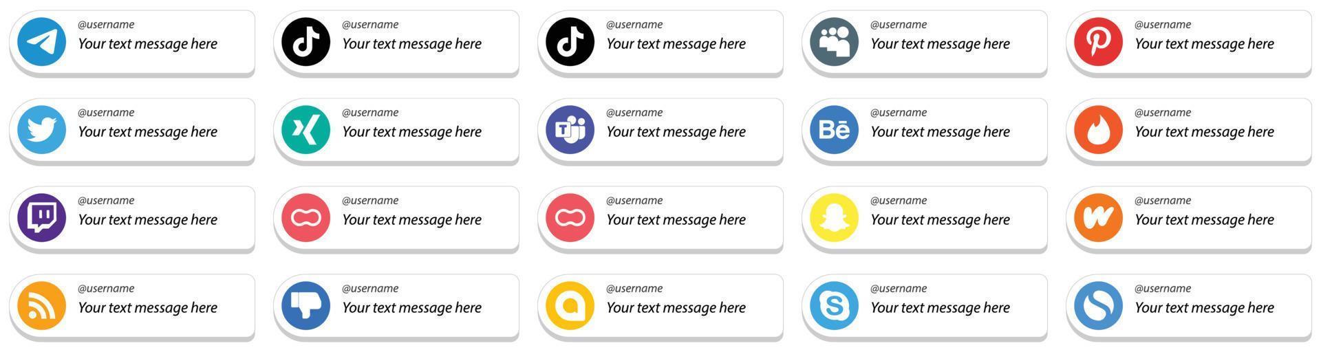 20 Customizable Follow Me Social Media Icons such as twitch. behance. myspace and xing icons. Professional and high definition vector