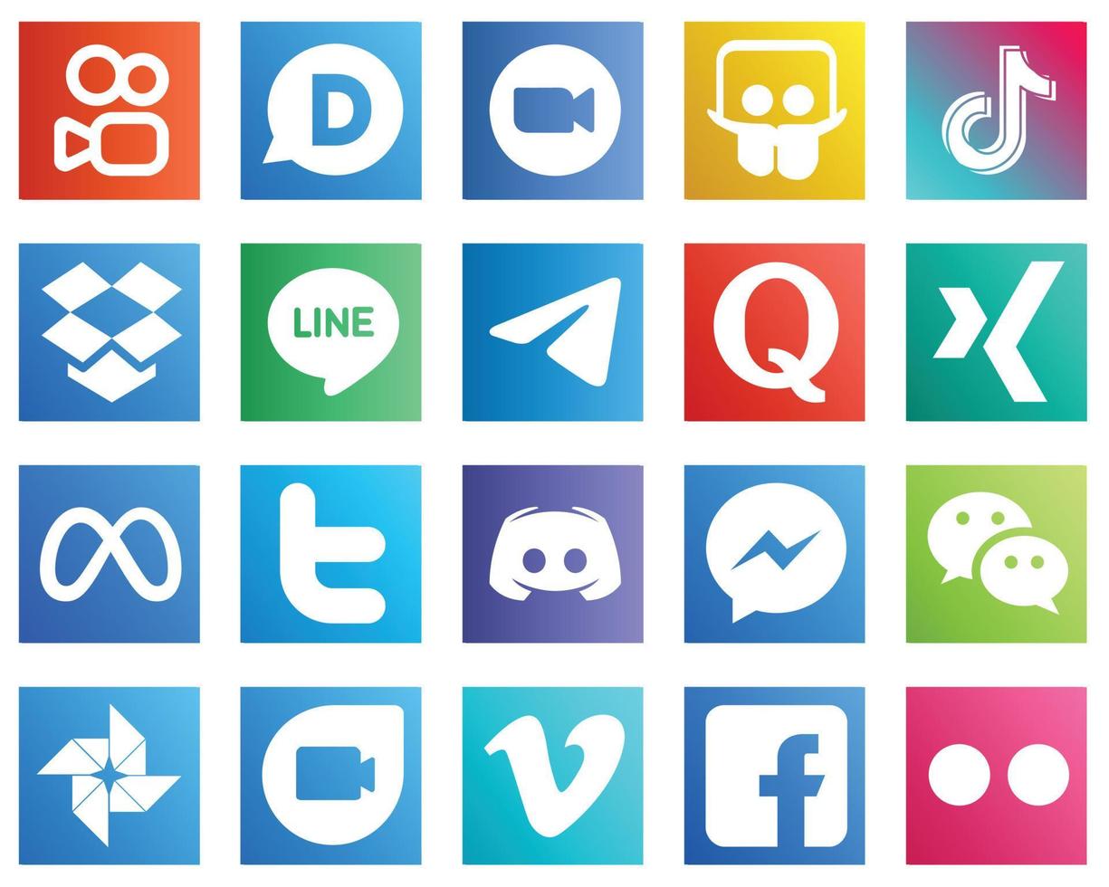 20 Social Media Icons for Your Branding such as quora. messenger. douyin. telegram and dropbox icons. Editable and high resolution vector