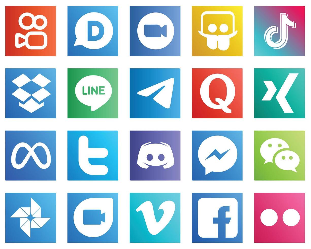 20 íconos de redes sociales para su marca como quora. Mensajero. douyin iconos de telegrama y dropbox. editable y de alta resolución vector